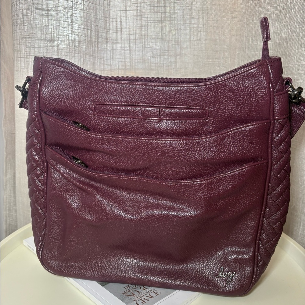 Lug Purple Shoulder Bag with Zipper & Braided Accents Matte Finish Women's Large - Picture 7 of 16